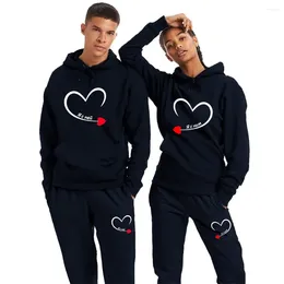 Men's Tracksuits 2024 Men Sweatshirts Women Hoodies Couple Tracksuit I'm With Her Print Lover Hoodie And Pants 2 Pieces Hooded Sweat Fleece