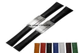 JAWODER Watch Band 20mm Brown Green Blue Black Yellow White Red Crocodile Lines Genuine Leather Strap Deployment Buckle for 1166101144341