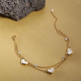 Link Bracelets Shiny White Shell Love Heart Bracelet Texture Double Layer Stainless Steel For Women Man Lover Jewellery Gift