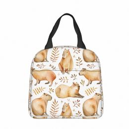 seaml Pattern With Capybaras And Leafs Insulated Lunch Bags Meal Ctainer Cooler Bag Tote Lunch Box Work Food Storage Bags i2g6#