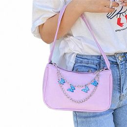 fi Women Butterfly Chain Shoulder Bags Ladies Pure Colour Small Shopper Bag Purse Female Handbags PU Leather Bag Clutch M5nz#