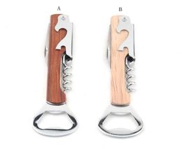 Wood Handle wine opener Stainless Steel HandHeld Deluxe Bottle Opener Corkscrew Double Hinge Waiters Wine Bottle Opener LX63949339336