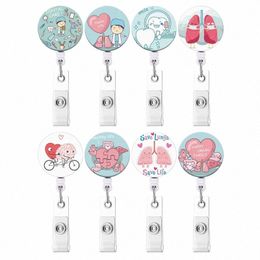 carto Organ Retractable Badge Holder Reel Clip Heart Print Nurse Exhibiti Card Holders Woman Doctor ID Card Chain Clip 36Hz#