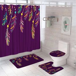 Shower Curtains Colourful Bohemia Feather Curtain Set Ethnic Boho Home Purple Bathroom Decor Screen Floor Rug Bath Mats Toilet Seat Cover