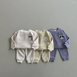 Clothing Sets Two-piece Embroidered Animal Design Set For Children 2024 Spring Fall Pullover Long Sleeve Pants Baby Boys Girls Clothes