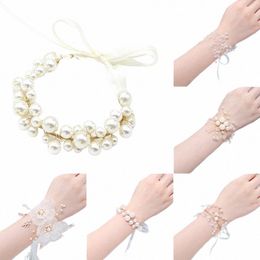 bridesmaid Pearl Crystal Wrist Corsage Marriage Beautiful Bride Wedding Bracelets Children Hand Fr Fi Beautiful Jewellery 86nc#