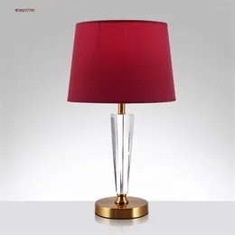 Table Lamps American Luxury Crystal Red Cloth Led Lamp For Wedding Bedroom Living Room Creative Home Deco Desk Standing Light Fixture