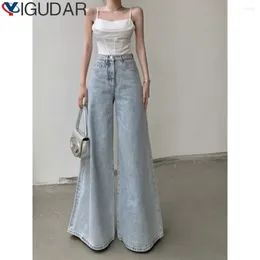 Women's Jeans Women Korean Y2K Style High Waist Pants Casual Baggy Wide Leg Grunge Streetwear Blue Denim Trouser