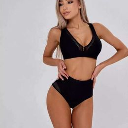 2024 womens swimsuit split two-piece solid color sexy beach hot spring bikini