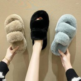 Slippers Thick Soled Plush For Home Use Women's Warm Cotton With Double Straps Autumn And Winter