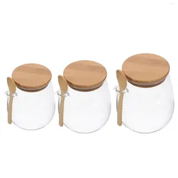 Storage Bottles Glass Pantry Jar With Wooden Spoon Multipurpose Reusable Tea Can Home For Rice Spice Cookie Coffee Beans Bar