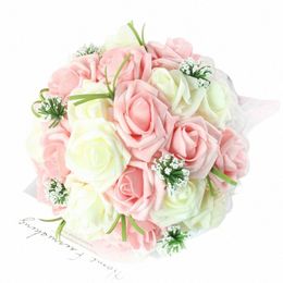 yo CHO Bridal Wedding Bouquet Bridesmaid Artificial PE Rose Fr Fake Pearl Pink Bouquet Wedding Supplies Festival Decoratis t8pb#