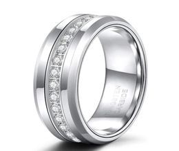 Wedding Rings 8mm Mens Tungsten Bands With Cubic Zirconia Trendy Eternity Ring Unisex Inlaid High Polish Size 7137904929