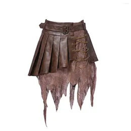 Skirts Waste Soil Style Wandering Retro Distressed Hippie Stitching Irregular Leather Skirt Pleated For Women