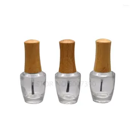 Storage Bottles 10pcs 15ml Clear Glass Empty Bamboo Cap Nail Polish Bottle Container With A Lid Brush Gel