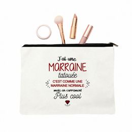 best Godmother French Print Female W Storage Pouch Marraine Gifts Women Cosmetic Case Makeup Bags Travel Toiletries Organizer f3jO#