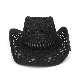 Summer Outdoor Men Women Hand-woven Western Cowboy Paper Straw Hats Wide Brim Breathable Beach Jazz Cap Sun Protection Hat 240415