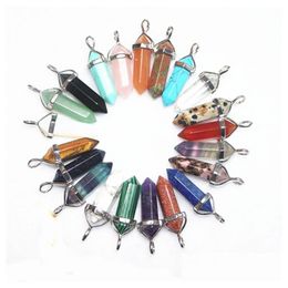 Charms Bk 6 Side Pendum Amethys Jade Malachite Tiger Eye Natural Stone Pendant Necklace Quartz Crystal Healing Drop Delivery Jewellery Dhtcf