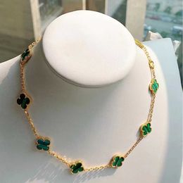 Designer V Gold High Edition Van Four Leaf Grass Ten Flower Peacock Green Necklace for Women with Thickened 18k Rose Plating Design a Level Sense