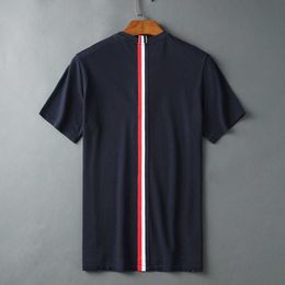 JL Round Neck T-shirt Trendy Brand Back Middle Ribbon Pearl Mesh T-shirt Back Ribbon Casual Short Sleeve T-shirt Male