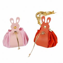 pu Leather Veet Drawstring Bag Korean Style Storage Bag Carto Rabbit Ear Handbag New Year Wrist Bag Festive Sugar O22B#