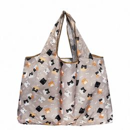 fi Printing Foldable Eco-Friendly Shop Bag Tote Folding Pouch Handbags Cvenient Large-capacity for Travel Grocery Bag R8gB#