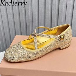 Casual Shoes Sequined Ballet Flats Woman Round Toe Buckle Strap Mary Janes Female Gold Silver Bling Prom Party Women