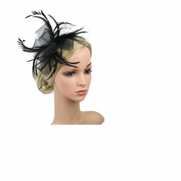 british Retro Women Feather Fascinator Headband Large Floral Hair Clip Cocktail Wedding Party Bridal Hat Decor Ladies Headwear T6RL#