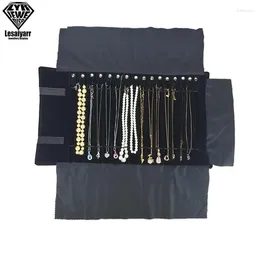 Jewellery Pouches Portable Necklace Display Pouch Holder Roll Bag Black Velvet Pendant Organiser Storage