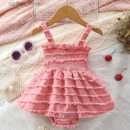 Rompers Listenwind Baby Girl Sleeveless Romper Dress Solid Color Summer Raw Hem Ruched Jumpsuit for Newborn Toddler Cute Clothes L410