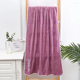 Towel Bath Coral Fleece Household Soft Shower Hair Drying Cloth Adult 70x140cm Beach Spa Solid Colour Embroidered Letter