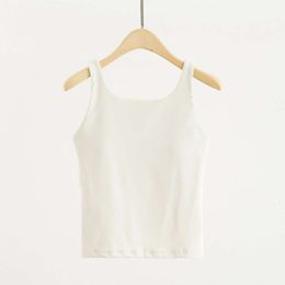 Shirts U-neck Align Lu Yoga Light Support Gym Clothing Fiess Vest Naked Feel Women Built in Bra Waist-length Tank Top Lemon Gym Running Wor