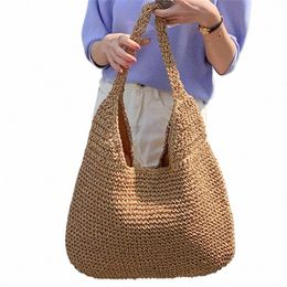 women Casual Large-capacity Straw Shoulder Bags Wicker Woven Ladies Handmade Summer Beach Rattan Female Menger Large Totes s9Ya#