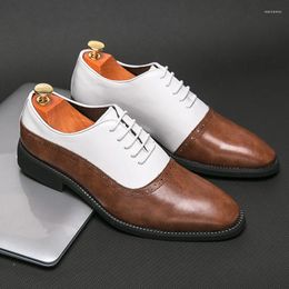 Dress Shoes British Style Fashion White Brown For Men Pointed Toe Leather Men's Brogue Big Size 46 Wedding 2024