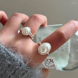 Cluster Rings Design Baroque Pearl Ring Silver Color Adjustable For Women Korean Trendy Geometry Jewelry Party Luxury Accessory Gift
