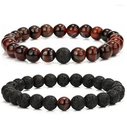 Strand Tiger Eye Volcanic Stone Couple Bead Bracelet Nature 2 Pcs Matching Romantic Jewelry