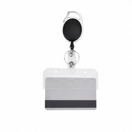 horiztal Half Card Badge Holder for Swipe ID Cards Frosted Rigid Polycarbate Plastic-Transparent with Retractable Badge v53j#