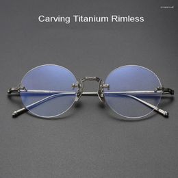 Sunglasses Frames Top Quality Handmade Titanium Rimless Prescription Glasses Men Women Carving Eyeglass Frame Round Eyewear