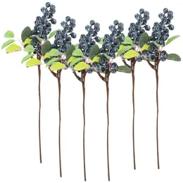 Decorative Flowers 5pcs Christmas Blue Berry Pick Artificial Holy Stems Fruit Flower Branches DIY Wreath Crafts Ornament Holiday