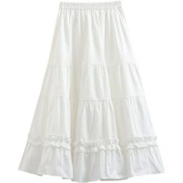 White Aline Skirt Kawaii Mid Length Spring Summer Clothe 2024 Women Fluffy Cute Cake Long Skirts Woman 240411