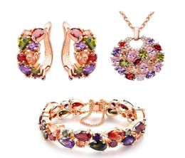 Fashion Multicolour Cubic Zirconia Earrings Necklace Pendant Bracelet Rose Gold Plated Jewellery Sets Women Girl039s Gift11515462442862