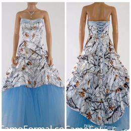 2020 Beautiful White Camo Prom Dress Satin Light Sky Blue Special Party Gowns Draped Lace Up Back Plus Size Real Tree Snowfall7800751