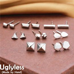 Stud Earrings Uglyless Multi Geometric MINI Women Sparkly Glossy 925 Silver Triangle Hexagon Cube Cuboid Studs Simple Brincos