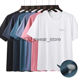 Men's T-Shirts Summer mens solid color top dry quick and simple style unisex casual T-shirt short sleeved staff neckline soft silk shirt H240416