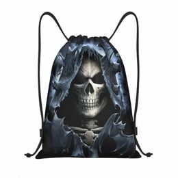 custom Horror Gothic Skelet Death Skull Drawstring Bag Women Men Lightweight Sports Gym Storage Backpack u6l3#