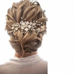 wedding Bridal Wreath Comb Pearl Gold Lg Hair Vine Hair Accory Fr Rhineste Handmade Tiara Headpiece T9LP#