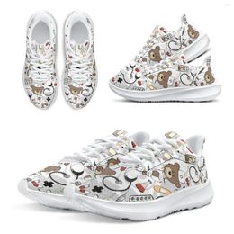 Casual Shoes INSTANTARTS Women's Running Cartoon Bear White Lace Up Nursing Footwear Females Spring Loafers Zapatos Mujer