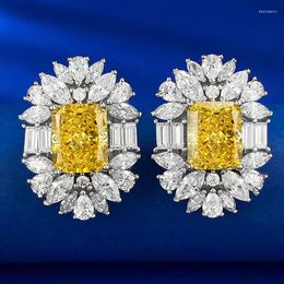 Stud Earrings S925 Silver 8 10 Yellow Diamond Flower Cutting Cross Border Wholesale