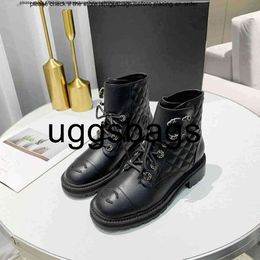 channel shoes Chanelliness Interlocking Black Ankle Biker Boots Chunky Platform Flats Combat Low Heel Laceup Booties Leather Chains Buckle Women Luxury Designers