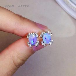 Stud Earrings 925 Silver Inlaid Natural Opal For Women Inlay Gift Wife